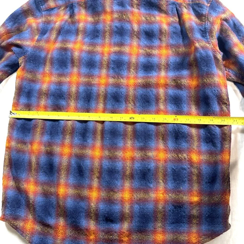 Mens Pendleton Blue Orange Shadow Plaid Trail Shirt Elbow Patch Pad Size Large - Picture 15 of 16